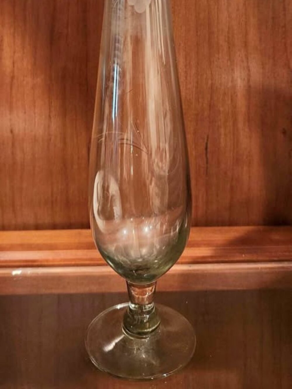 Vintage etched glass bud vase